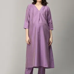 The Mom Store Women Regular Raw Silk Kurta with Trousers-image-83