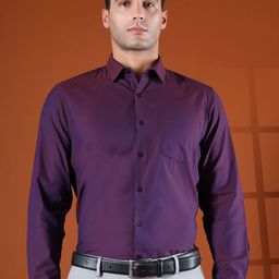 THINC Men Slim Fit Spread Collar Solid Cotton Formal Shirt-image-98