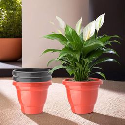 Kuber Industries 4 Pcs Red & Black Lightweight Planters-45