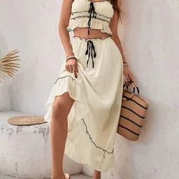 KPOP Shoulder Straps Top With Skirt Co-Ords-image-23