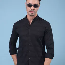 Crimsoune Club Men Classic Slim Fit Horizontal Striped Mandarin Collar Cotton Casual Shirt-picture-8