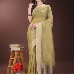 KALINI Checked Woven Design Organza Saree-image-71