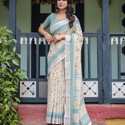all about you Floral Zari Pure Linen Saree-image-83