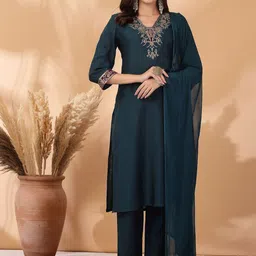 Nayam By Lakshita Floral Embroidered Thread Work Kurta With Trousers & Dupatta-picture-35