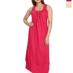 NIGHTY KING Pack Of 2 Sleeveless Pure Cotton Maxi Nightdress-image-54
