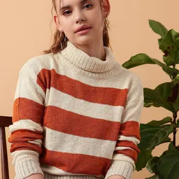 Kotty Women Cotton Striped Turtle Neck Long Sleeves Pullover Sweaters-picture-47