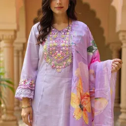 Indo Era Women Floral Embroidered Regular Thread Work Kurta with Trousers & Dupatta-picture-22