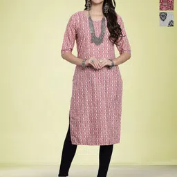 Moda Rapido Women Ethnic Motifs Printed Thread Work Floral Crepe Kurta-image-91