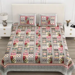 Qfab Grey Geometric 144 TC King Bedsheet with 2 Pillow Covers-image-78