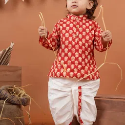 BAESD Boys Ethnic Motifs Printed Regular Pure Cotton Kurta with Dhoti Pants-image-67
