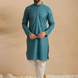 SWAGG INDIA Floral Embroidered Mandarin Collar Thread Work Straight Kurta-20