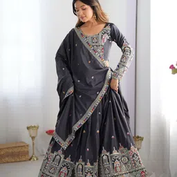 LeeliPeeri Designer Embroidered Sequinned Semi-Stitched Lehenga & Unstitched Blouse With Dupatta-picture-50