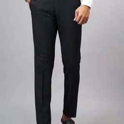 JB STUDIO Men Black Checked Slim Fit Mid-Rise Formal Trousers-image-91