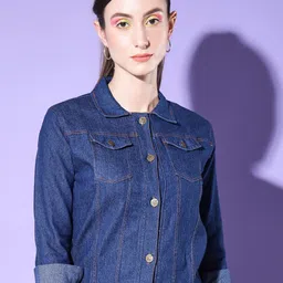 DIMPY GARMENTS Women Lightweight Denim Jacket with Patchwork-image-20