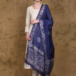 Exotic India Ethnic Motifs Printed Art Silk Batik Dupatta-17