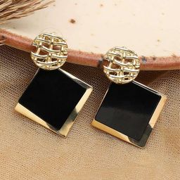 SEAA ENTERPRISES Brass-Plated Cubic Zirconia Studdded Geometric Shaped Drop Earrings-25