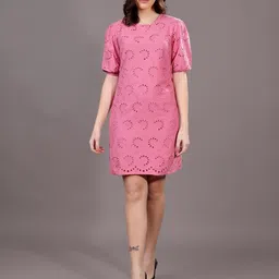 MODA-Q Women Puff Sleeve A-line Knee Length Dress-image-70