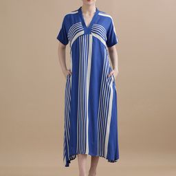 BLACK & BLAH BLAH Women Relaxed Fit Stripes Printed A-Line Dress-39