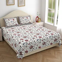 COLOR SPLASH Green & Maroon Floral Printed 300 TC Cotton King Bedsheet Set 2.74 m x 2.54 m-image-52