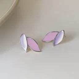 VAGHBHATT Silver-Plated Leaf Shaped Enamelled Studs-65