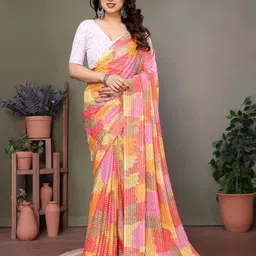 WINKLECART Colourblocked Pure Georgette Block Print Saree-picture-12