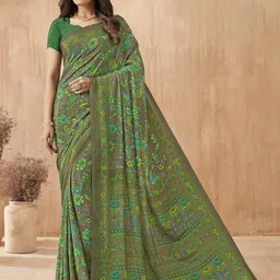 Mitera Floral Poly Crepe Bagru Saree-image-19