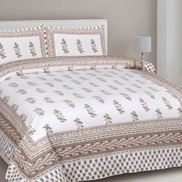 Myntra Elegant Homes Beige Printed Pure Cotton 240 TC King Bedsheet Set-2.74 m x 2.25 m-image-90