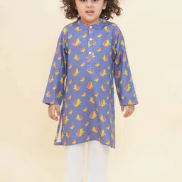 Sethukrishna Boys Floral Printed Mandarin Collar Straight Kurta With Pyjamas-13