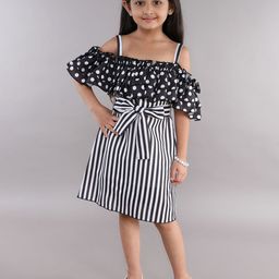 Pink Chick Striped Off-Shoulder A-Line Dress-image-61