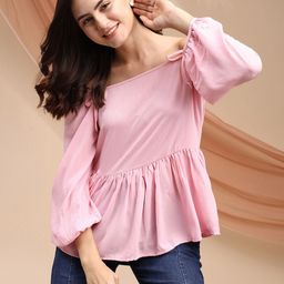 Kinjo Women Off-Shoulder Bishop Sleeves Peplum Top-image-47