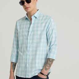 Snitch Men Smart Spread Collar Gingham Checked Nylon Casual Shirt-image-4