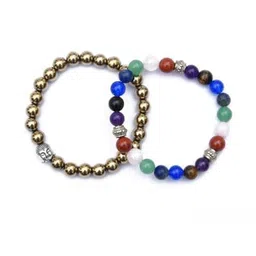 HEALINGGEMS Unisex Pack Of 2 Gold Pyrite with 7 Chakra Bracelet Combo-25