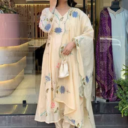 Pantos Women Floral Printed Anarkali Kurta with Trousers & Dupatta-picture-14
