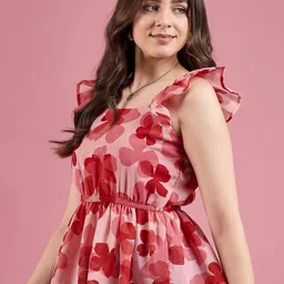 Jash Creation Floral Print Flutter Sleeve Applique Crepe Crop Top image 3