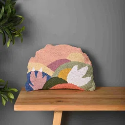 Aura Peach & Green Quirky Embroidered Round Shaped Cotton Cushion Cover-picture-15