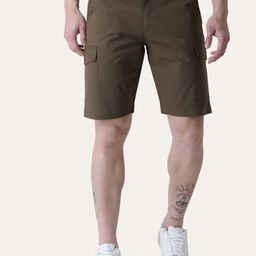 PERCH Men Twill Cotton Brown Solid Shorts-image-4