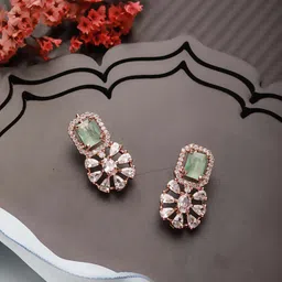 Jazz and Sizzle Rose Gold-Plated American Diamond Floral Stud Earrings-49
