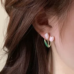 FIMBUL Gold-Plated Charming Pink Tulip Bloom Floral Shaped Studs image 5