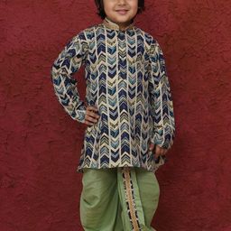 Aj DEZInES Boys Chevron Printed Long Sleeves Pure Cotton Kurta With Dhoti Pants-image-63