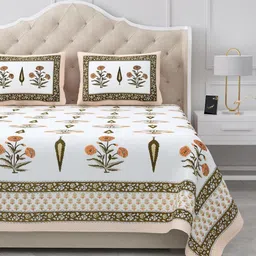 BELLA CASA White & Green Printed 180 TC Cotton King Bedsheet Set 2.20 m x 2.72 m-picture-40