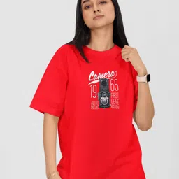 Moda Rapido Women Printed Drop-Shoulder Sleeves Applique T-shirt-picture-5