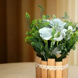 Cortina White And Green Peony Artificial Flower With Wooden Pot-52