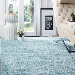CARPETIFY Blue Solid Anti-Skid Polyester Shaggy Carpet-14