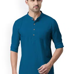 univibe Band Collar Pure Cotton Straight Slim Fit Short Kurta-image-79