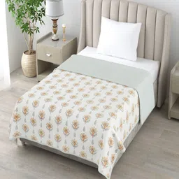 Divine MOdex White & Yellow Printed Cotton 180 TC AC Room Reversible Single Bed Dohar-image-58