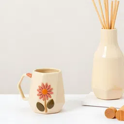 Kraftlik Handicraft Cream-Coloured Handcrafted and Hand Painted Floral Ceramic Glossy Mugs-picture-15