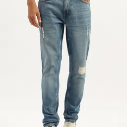United Colors of Benetton Men Skinny Fit Mid-Rise Mildly Distressed Light Fade Jeans-picture-17