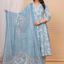 Meeranshi Women Floral Printed Cotton Kurta with Trousers & Dupatta-48