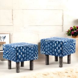 Ikiriya 2-Pcs Blue & Brown Embroidered Square Ottoman-image-34