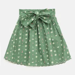 ELLE Girls Floral Printed Cotton A-Line Mid Rise Pleated Skater Skirt With Fabric Belt-image-10